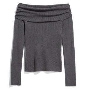 NWOT Off shoulder grey rubbed sweater